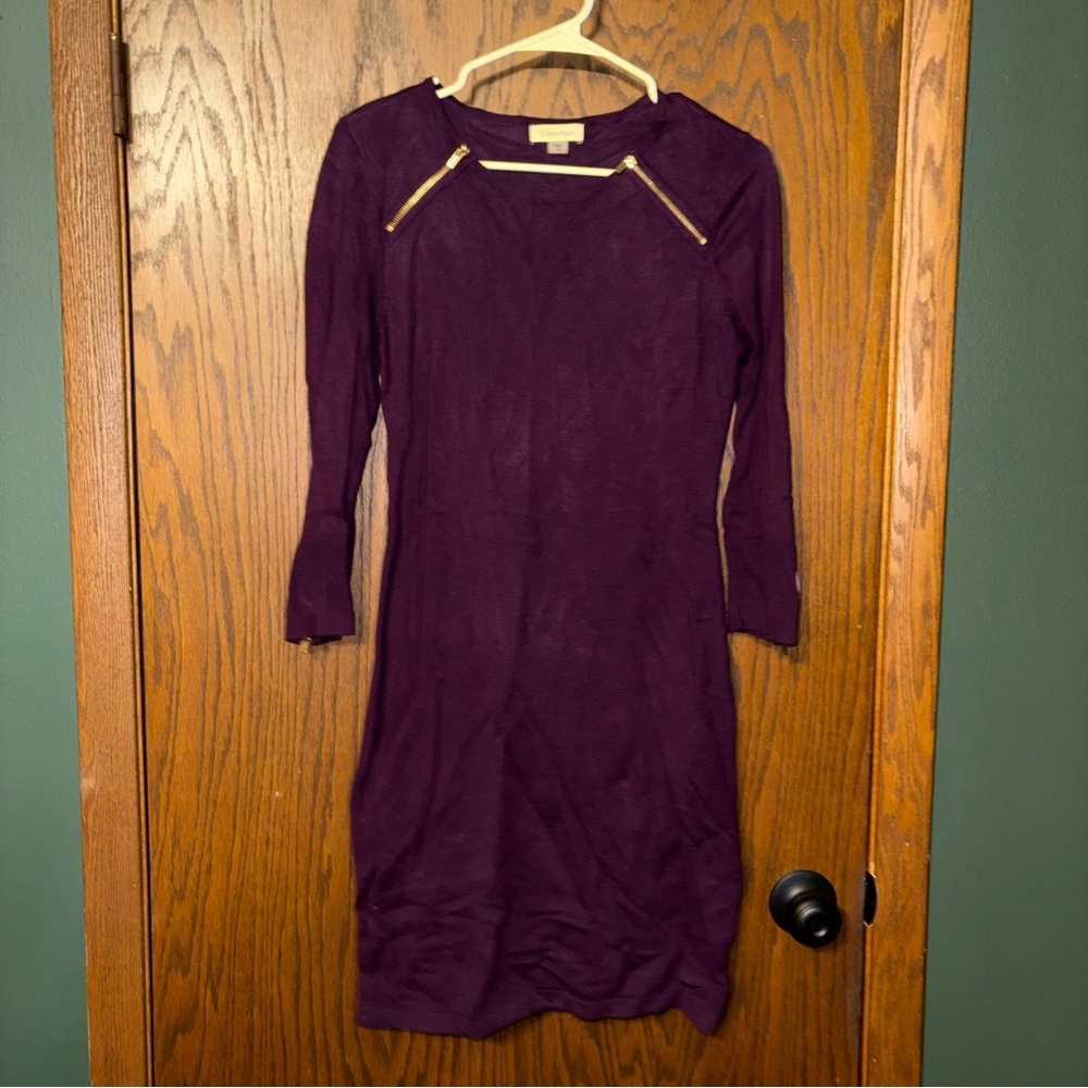Classic Zipper Accent Purple Knit Dress Medium